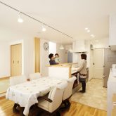 注文住宅 かっこいい工務店 岡山 アイム・コラボレーション アイムの家 施工例12 家事動線の良さと子育てのしやすさを考えた、ご家族が笑顔になる住まい ダイニング&キッチン