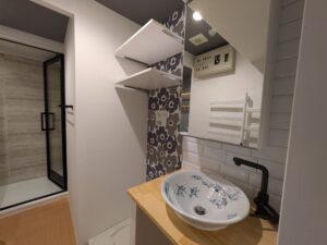 かっこいい工務店　東京都　バークノア　施工例 #8　リノベーション　セミ・スケルトン　マンション　内観　トイレ　手洗い洗面