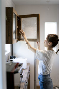 かっこいい工務店　熊本県　ブレスホーム　施工例　＃5　ナチュラル　店舗併用住宅　キッチン　カップボード