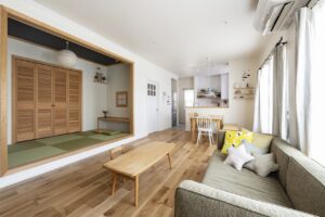 かっこいい工務店　福岡県　ブルースホーム　施工例　#4　新築　戸建　平屋　プロヴァンス　内観　LDK