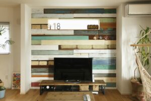 かっこいい工務店　山形　福井建設　施工例 #2　新築　戸建　ナチュラル　内観　リビング　テレビボード