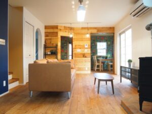 かっこいい工務店　山形　福井建設　施工例　＃3　新築　戸建　アメリカン　内観　リビング