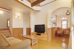 かっこいい工務店　埼玉　デザインハウス・エフ　施工実例　17　新築　戸建　アメリカン　内観　吹き抜け　リビング　3