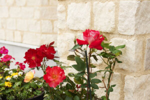 かっこいい工務店　静岡県　北条建設　施工例　#1 英国　コッツウォルズ　　石貼り　外観　花壇